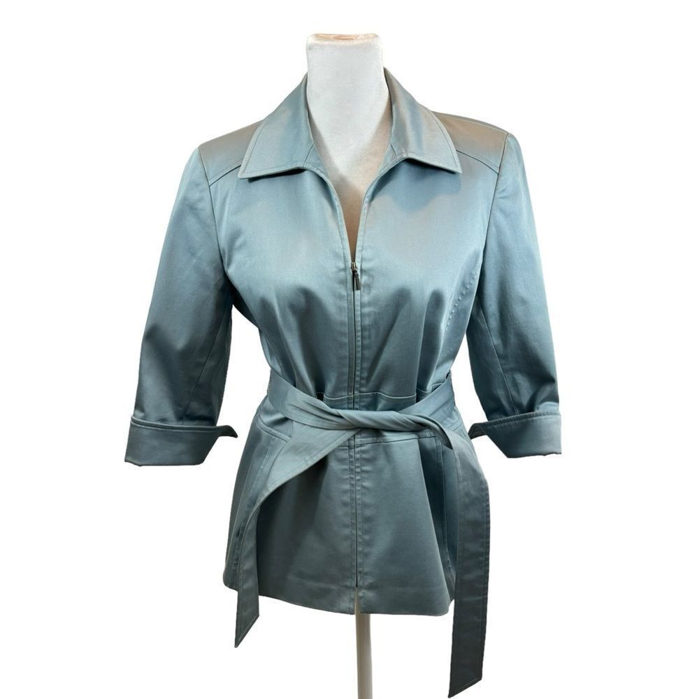 Ladies Lafayette 148 Blue Front Zip Belted Jacket Size 6 Petite